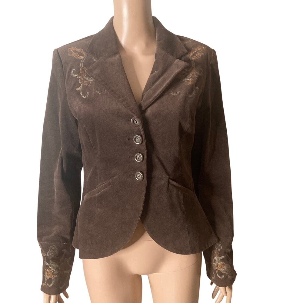 90 Ninety Blazer Womens M Embroidered Brown Floral Tailored Jacket - Picture 3 of 12